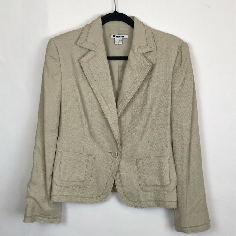 NWT Nygard Jacket Silk Woven Beige Button Blazer S